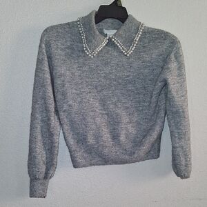 H&M Gray Knit Top with Pearl Details
